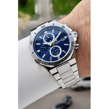 Kadranı Lacivert Kordonu Gümüş Renk 42 Mm İç Göstergeleri Aktif Erkek Kol Saati