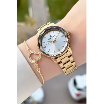 Gold Renk 34 Mm Kadın Kol Saati ve Bileklik