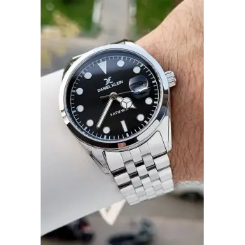 Kadranı Siyah Kordonu Gümüş Renk İç Göstergeleri Aktif Hediye Paketli Erkek Kol Saati