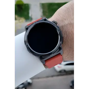 Kasası Siyah Kordonu Kırmızı Renk Android ve ios Uyumlu Hediye Paketli Akıllı Kol Saat