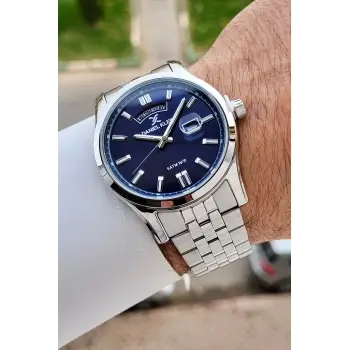 Kadranı Lacivert Kordonu Gümüş Renk 43 mm Erkek Kol Saati