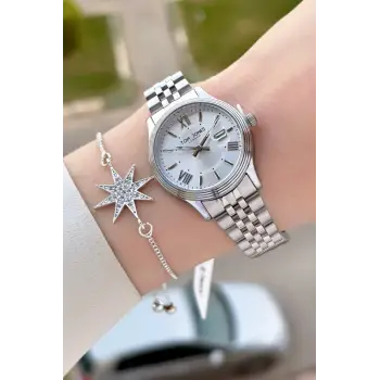 Gümüş Renk 30 mm Kadın Kol Saati ve Bileklik