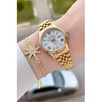 Gold Renk 30 mm Kadın Kol Saati ve Bileklik