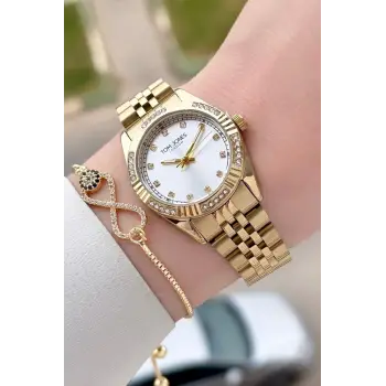 Gold Renk 30 mm Kadın Kol Saati ve Bileklik