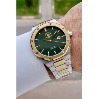 Santa Barbara Polo & Racquet Club Kadranı Yeşil Kordonu Gold Gümüş Renk 41 mm Renk Atmaz Oksitlenmez Çelik Erkek Kol Saati