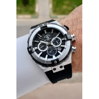 Santa Barbara Polo & Racquet Club Kasası Gümüş Kordonu Siyah Renk 45 mm Renk Atmaz Çelik Kasa Erkek Kol Saati