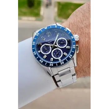 Kadranı Lacivert Kordonu Gümüş Renk 43 mm İç Göstergeleri Aktif Erkek Kol Saati