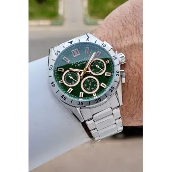 Kadranı Yeşil Kordonu Gümüş Renk 43 mm İç Göstergeleri Aktif Erkek Kol Saati