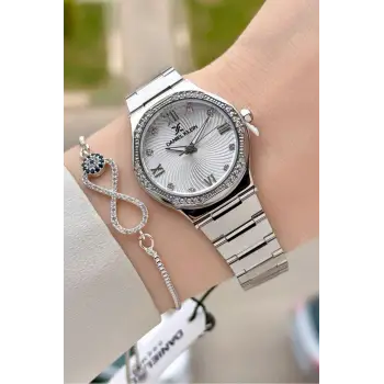 Gümüş Renk 30 Mm Kadın Kol Saati ve Hediye Bileklik