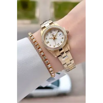 Santa Barbara Polo & Racquet Club Gold Renk 26 Mm Tam Çelik 5 ATM Su Geçirmez Kadın Kol Saati ve Bileklik