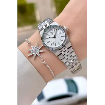 Santa Barbara Polo & Racquet Club Gümüş Renk 26 Mm Tam Çelik 5 ATM Su Geçirmez Kadın Kol Saati ve Bileklik