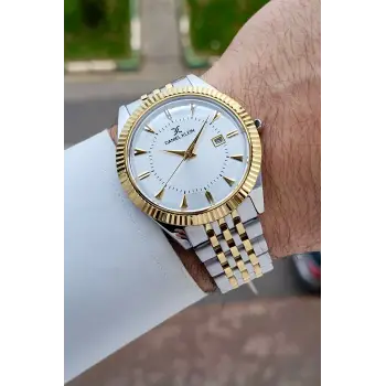 Gold Gümüş Renk Hediye Paketli 41 mm Erkek Kol Saati
