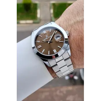 Kadranı Kahverengi Kordonu Gümüş Renk 5 ATM Hediye Paketli 42 mm Erkek Kol Saati