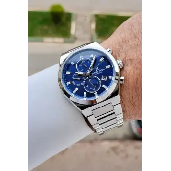 Kadranı Lacivert Kordonu Gümüş Renk 43 mm İç Göstergeleri Aktif Erkek Kol Saati