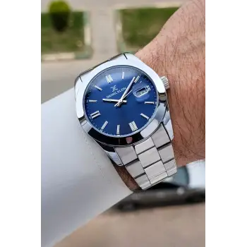 Kadranı Lacivert Kordonu Gümüş Renk 5 ATM Hediye Paketli 42 mm Erkek Kol Saati