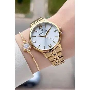 Gold Renk 35 Mm Hediye Paketli Kadın Kol Saati Ve Bileklik