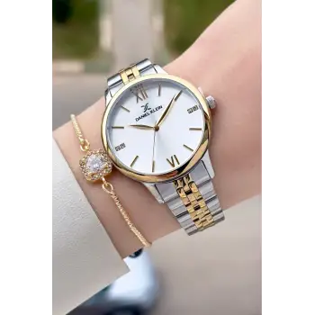 Gold Gümüş Renk 35 Mm Hediye Paketli Kadın Kol Saati Ve Bileklik