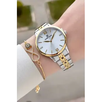 Gold Gümüş Renk Kadın Kol Saati Ve Bileklik