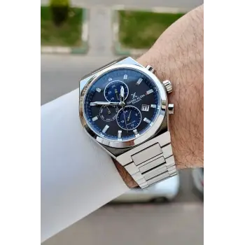 Kadranı Füme Lacivert Kordonu Gümüş Renk 43 mm İç Göstergeleri Aktif Erkek Kol Saati