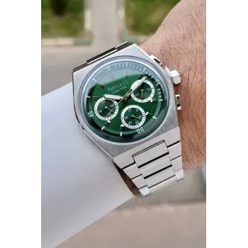 Kadranı Yeşil Kordonu Gümüş Renk 41 Mm İç Göstergeleri Aktif Erkek Kol Saati