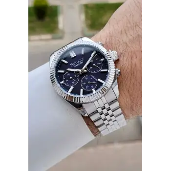 Kadranı Lacivert Kordonu Gümüş Renk 40 Mm İç Göstergeleri Aktif Erkek Kol Saati