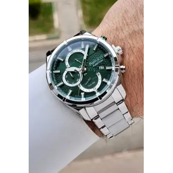 Kadranı Yeşil Kordonu Gümüş Renk 43 Mm İç Göstergeleri Aktif Erkek Kol Saati
