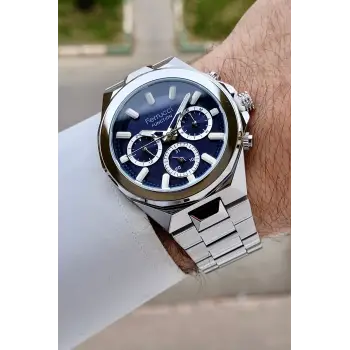 Kadranı Lacivert Kordonu Gümüş Renk 43 Mm İç Göstergeleri Aktif Erkek Kol Saati