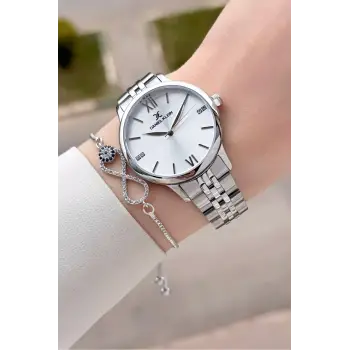 Gümüş Renk 35 mm Hediye Paketli Kadın Kol Saati ve Bileklik