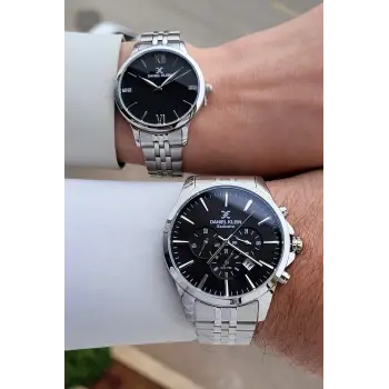 Kadranı Siyah Kordonu Gümüş Renk Sevgili Çift Kol Saati STISTE5