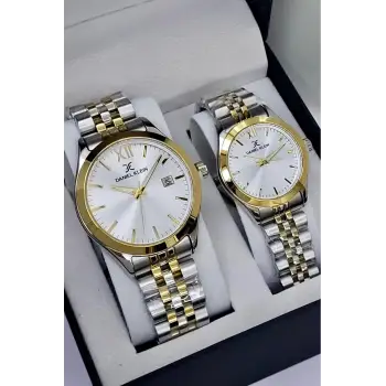 Gold Gümüş Renk Hediye Paketli Sevgili Çift Kol Saati