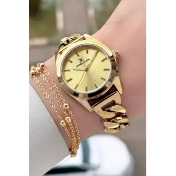 Kadranı Sarı Renk 24 Ay Garantili Kadın Kol Saati ve Hediye Bileklik