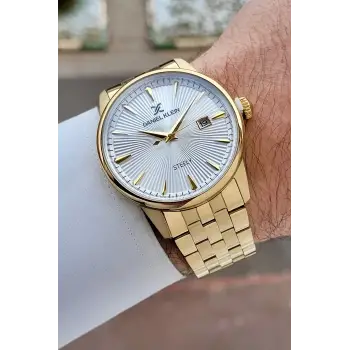 Gold Renk Hediye Paketli Paslanmaz Full Çelik Kasa Erkek Kol Saati