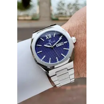 Kadranı Lacivert Kordonu Gümüş Renk 43 mm Erkek Kol Saati