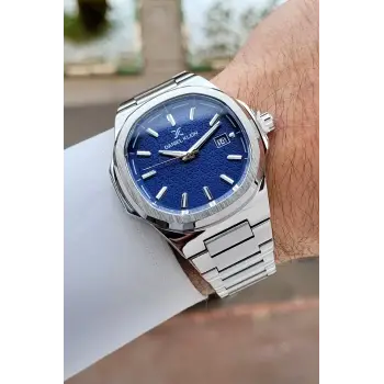 Kadranı Lacivert Kordonu Gümüş Renk Hediye Paketli 41 mm Erkek Kol Saati