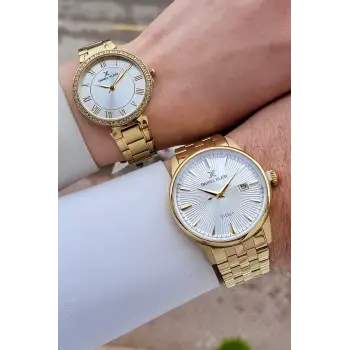 Gold Renk Hediye Paketli Sevgili Çift Kol Saati STISTE37