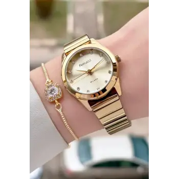 Gold Renk Kadın Kol Saati ve Bileklik