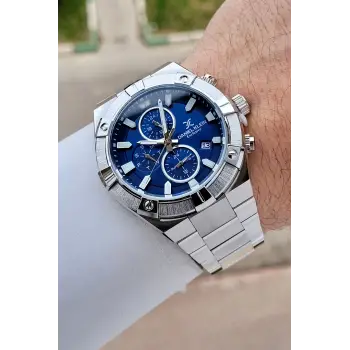 Kadranı Lacivert Kordonu Gümüş Renk 45 mm İç Göstergeleri Aktif Erkek Kol Saati