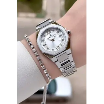 Gümüş Renk Hediye Paketli 30 Mm Kadın Kol Saati ve Bileklik