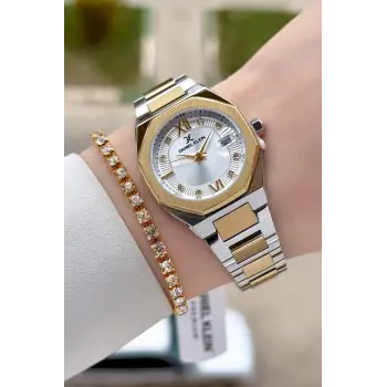 Gold Gümüş Renk Hediye Paketli 30 Mm Kadın Kol Saati ve Bileklik