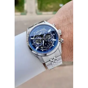 Gümüş Lacivert Renk Otomatik 42 mm İç Göstergeleri Aktif Erkek Kol Saati