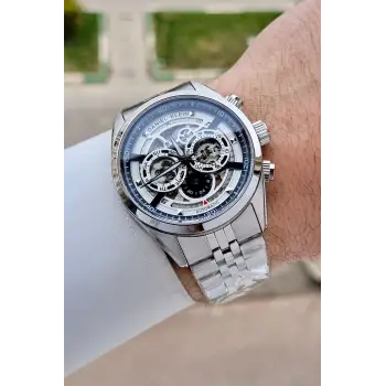 Gümüş Renk Otomatik 42 mm İç Göstergeleri Aktif Erkek Kol Saati
