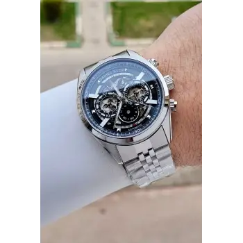 Gümüş Siyah Renk Otomatik 42 mm İç Göstergeleri Aktif Erkek Kol Saati