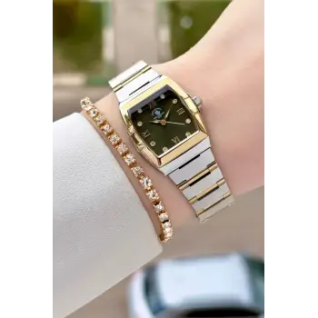 Santa Barbara Polo & Racquet Club Kadranı Yeşil Kodronu Gold Gümüş Renk 23,5 Mm Kadın Kol Saati ve Bileklik