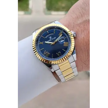Gold Gümüş Renk Takvim ve Gün Fonksiyonlu Erkek Kol Saati