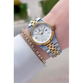 Gold Gümüş Renk 30 mm Kadın Kol Saati ve Bileklik