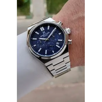Kadranı Lacivert Kordonu Gümüş Renk 43 mm Erkek Kol Saati