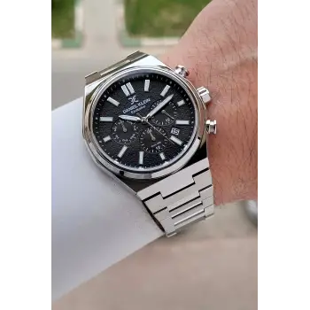 Kadranı Siyah Kordonu Gümüş Renk 43 mm Erkek Kol Saati