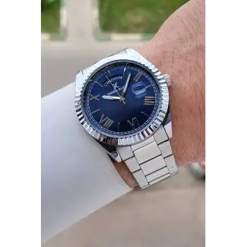Kadranı Lacivert Kordonu Gümüş Renk 42,5 Mm 5 ATM Erkek Kol Saati