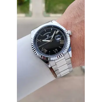 Kadranı Siyah Kordonu Gümüş Renk 42,5 Mm 5 ATM Erkek Kol Saati