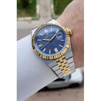 Kadranı Lacivert Kordonu Gold Gümüş Renk 41 Mm Erkek Kol Saati